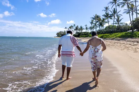 Walking away along the shore