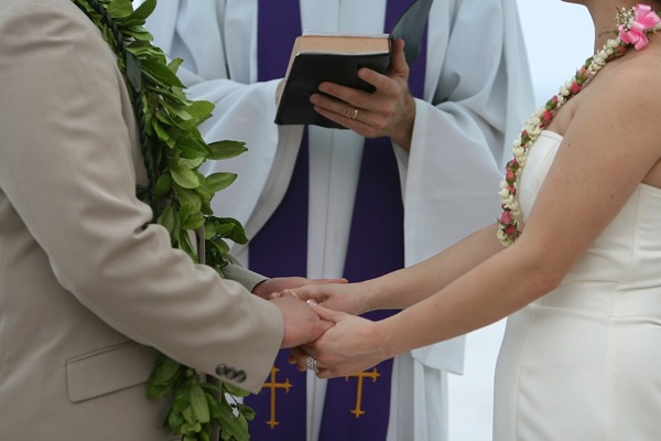 Jo and Rey during their ceremony at the gazebo, from another angle