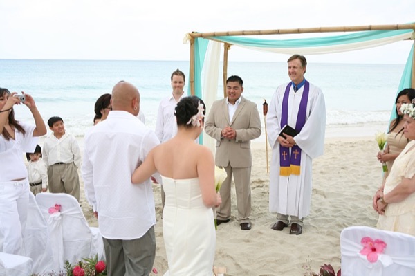 Jo and Rey's wedding ceremony, smiling
