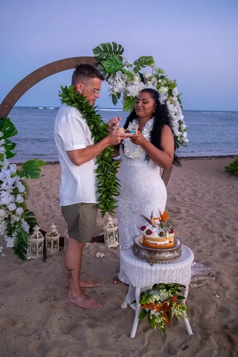 Sharing the first bite of cake