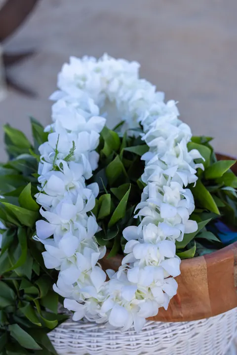 Dianna&rsquo;s triple white orchid lei