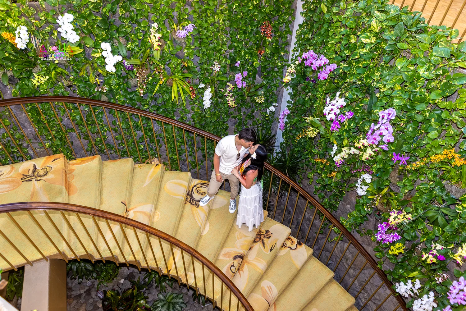 A hug on the golden spiral staircase