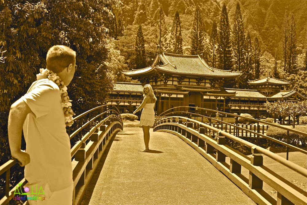 Looking back on the temple bridge