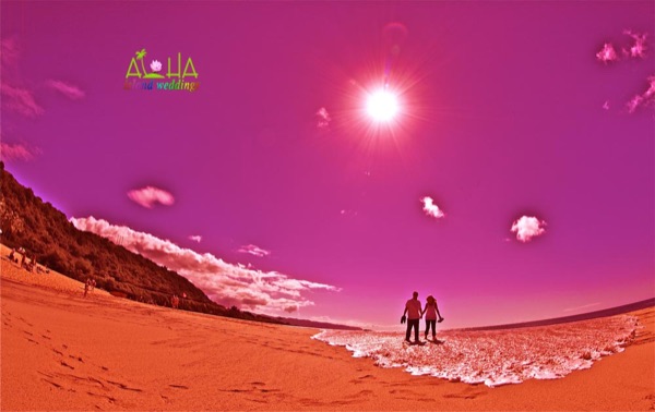 Krista and Charlie under a purple sky