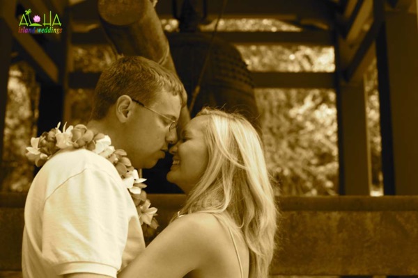 In the sepia kiss nose to nose