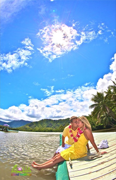 Smiling with the kiss feet in the water