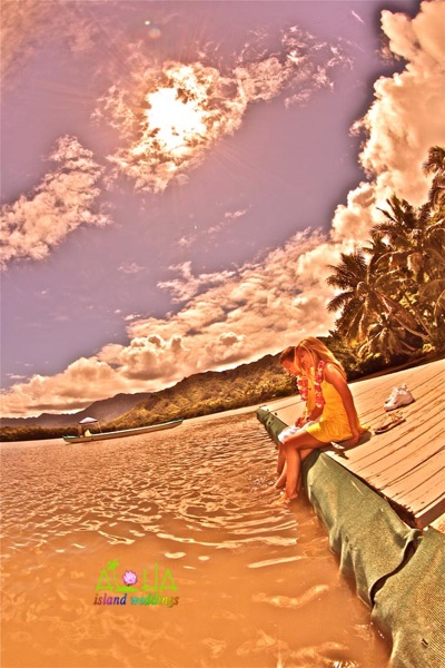 Vintage style photo of Krista and Charlie on the pier