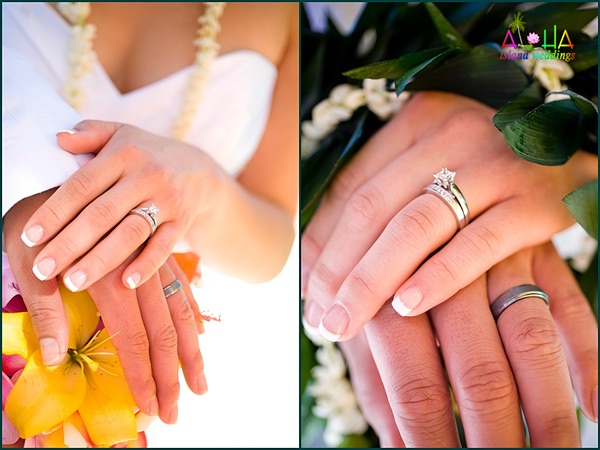 Wedding rings Leling with Maile lei wrapped