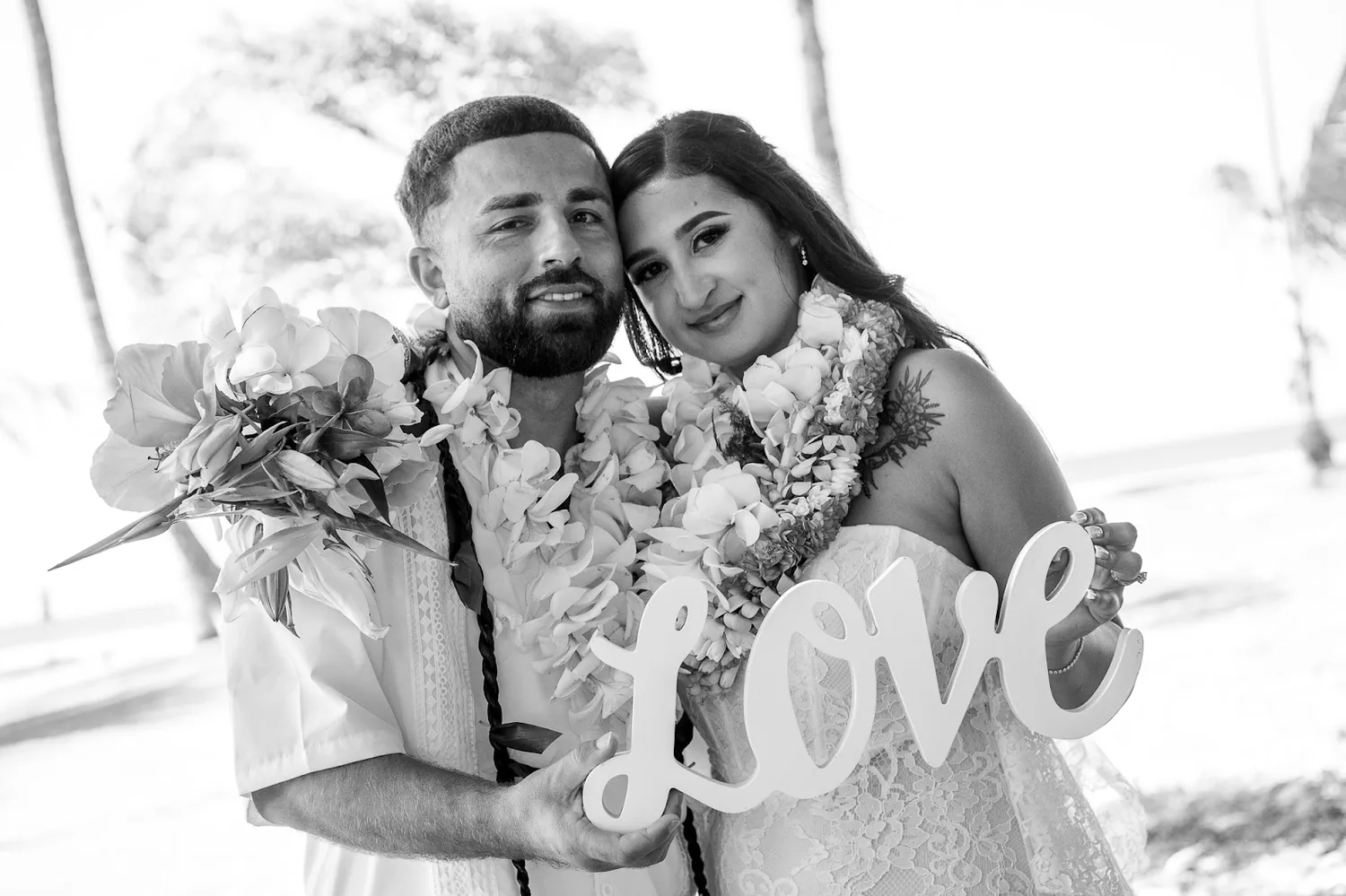 Black and white photo with a LOVE sign
