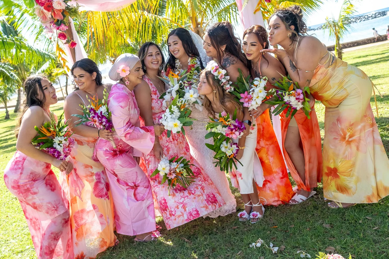 The bridesmaids laughing with Lila