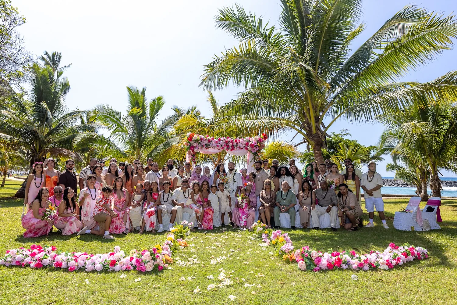 Wide view of the ceremony with guests and the bridal party