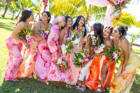 Bridesmaids holding their bouquets