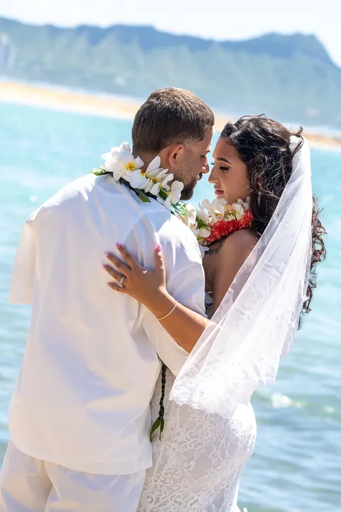 Close up of the couple in the ocean breeze