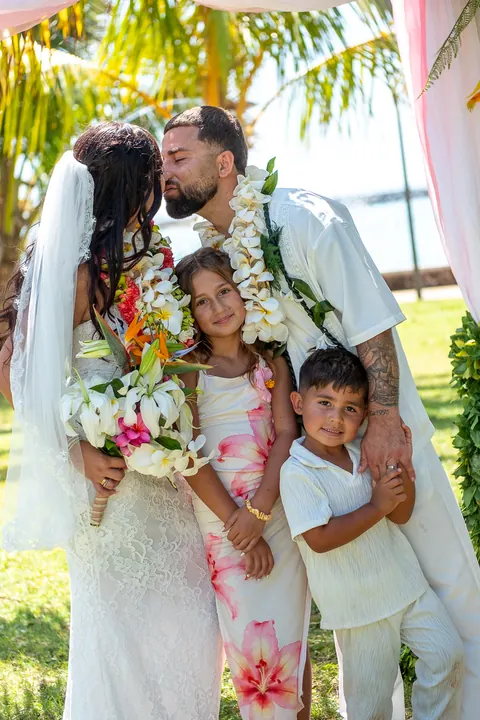 Family hug with the children