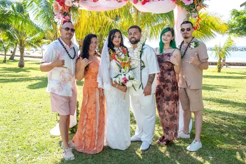 Friends celebrating with the couple