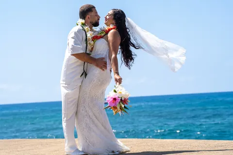 Her veil flying in the breeze