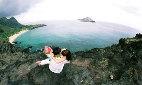 Beth looking out over the ocean from Makapuu Point