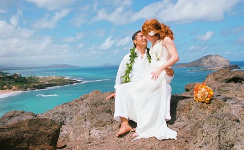 A hug above the turquoise bay