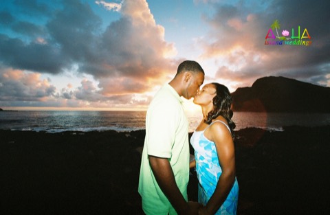 A sunset kiss with the Makapuu lighthouse in the background