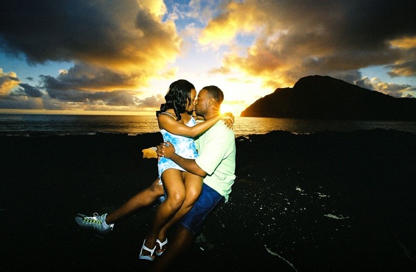 Naheshae and Damarus at sunrise at Makapuu