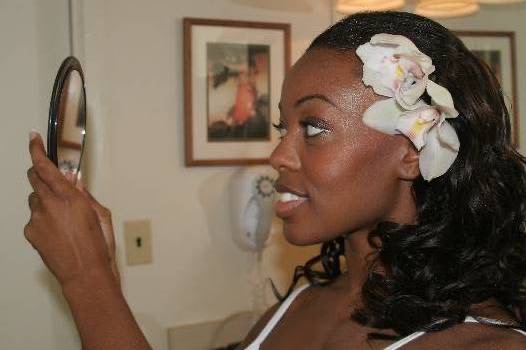 A bridesmaid getting ready at the hotel