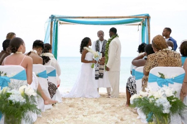 The bridal party at the ceremony, side by side
