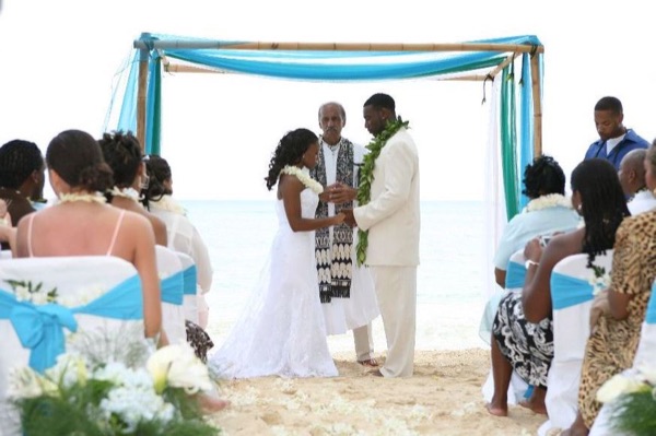 The bridal party at the ceremony, wide view