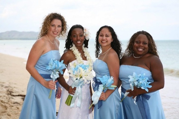 Damarus with his groomsmen in royal blue, from another angle