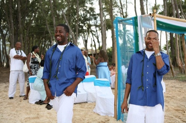 Damarus with his groomsmen in royal blue