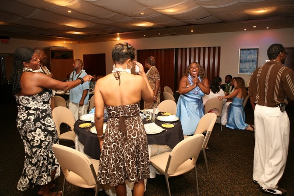 Naheshae and Damarus at their reception, wide view