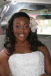 Riding in the limo with flower in hair