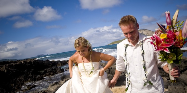 The bridesmaids in pink on the lava rocks, another moment