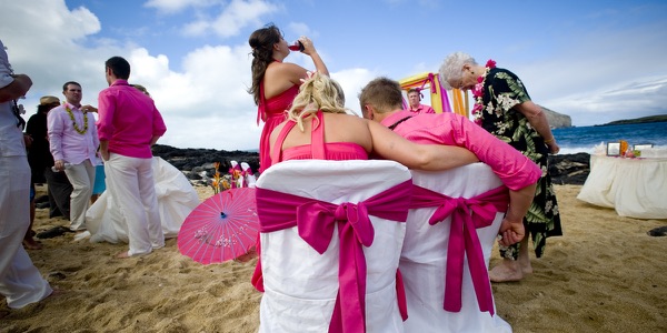 Natasha and Tyson celebrating by the sea, another view