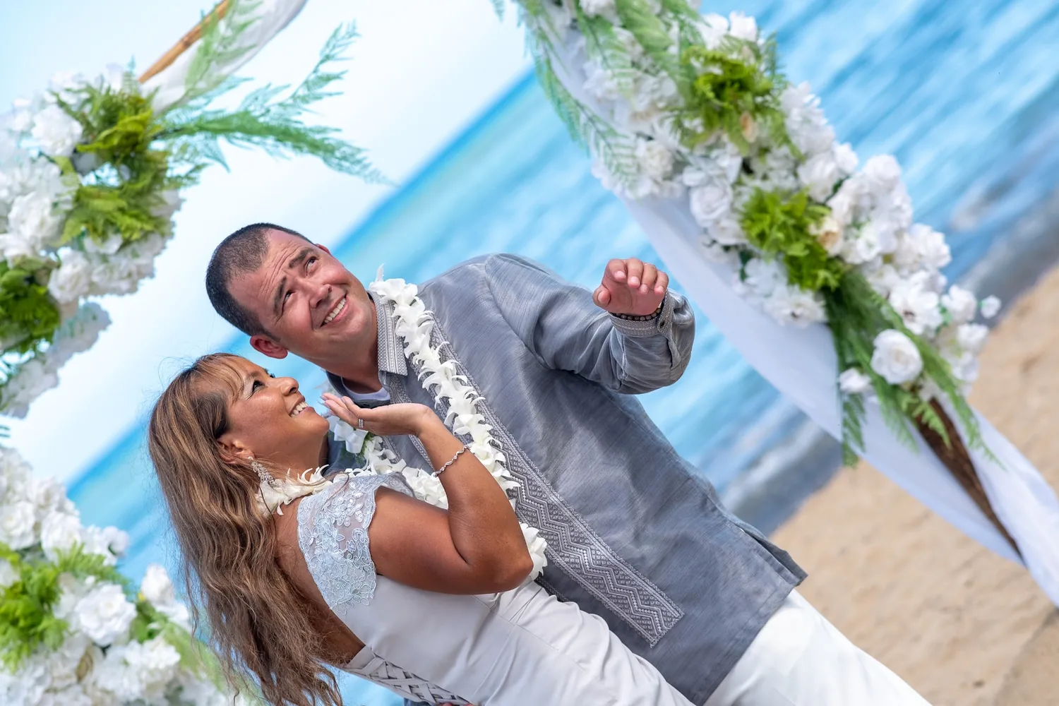 A dip at the end of their first dance