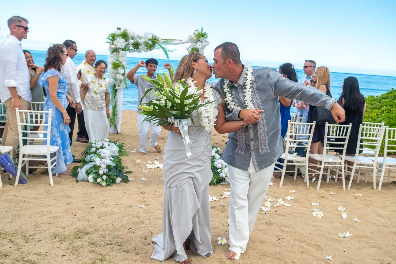 The recessional through the white flowers