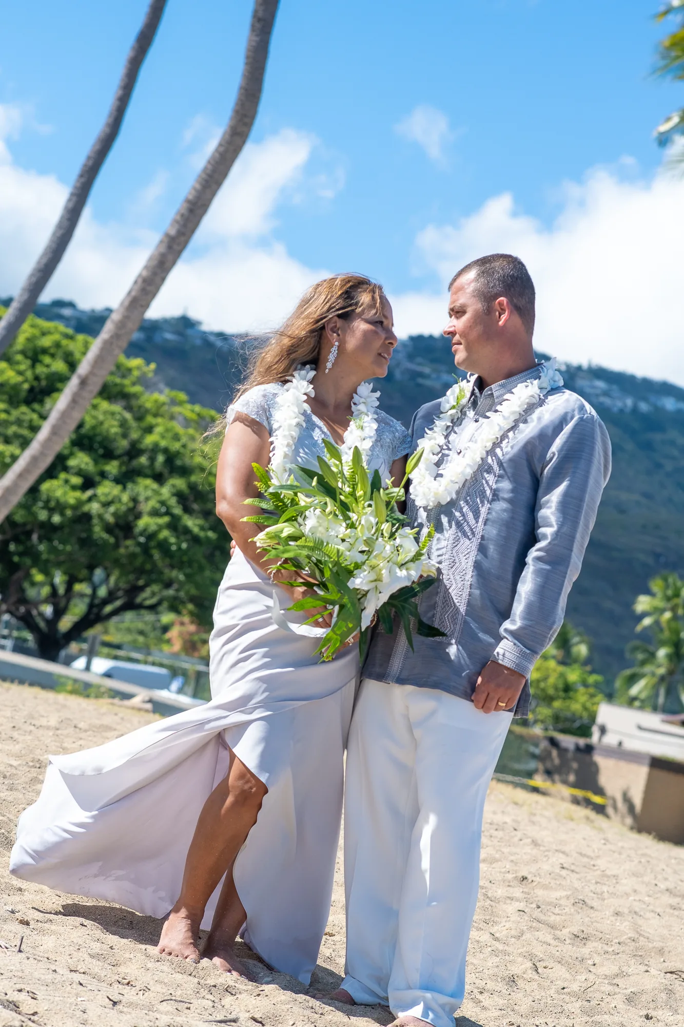 Rose and Nate under the palm trees