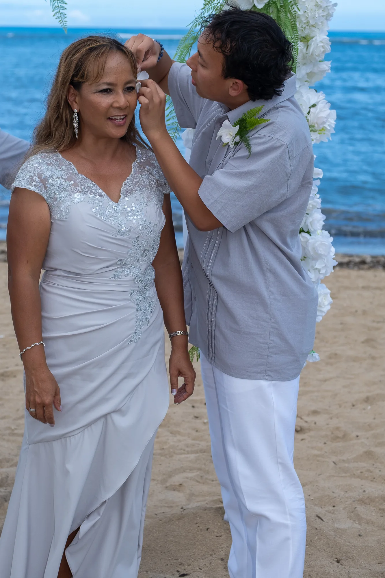 Her son wiping Rose&rsquo;s tears as she smiles