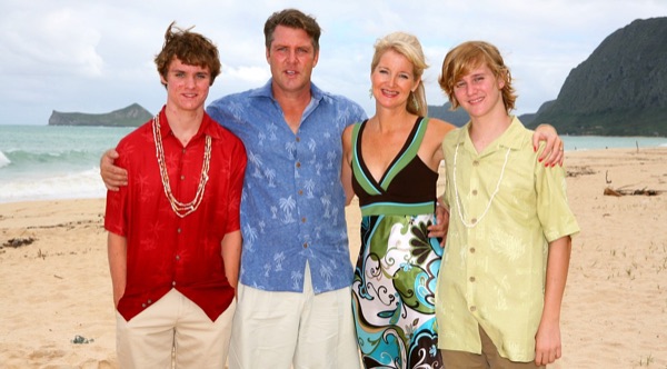 Friends and family with Teri and Dennis on the beach, close up