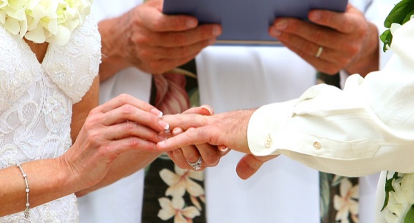 Teri and Dennis during their beach ceremony, from another angle