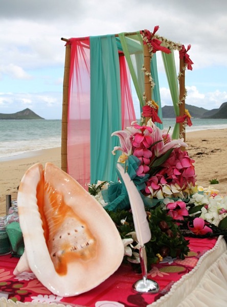 Conch shell with gazebo and hula dancer