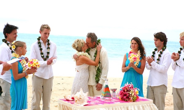 The sand ceremony blessing, smiling