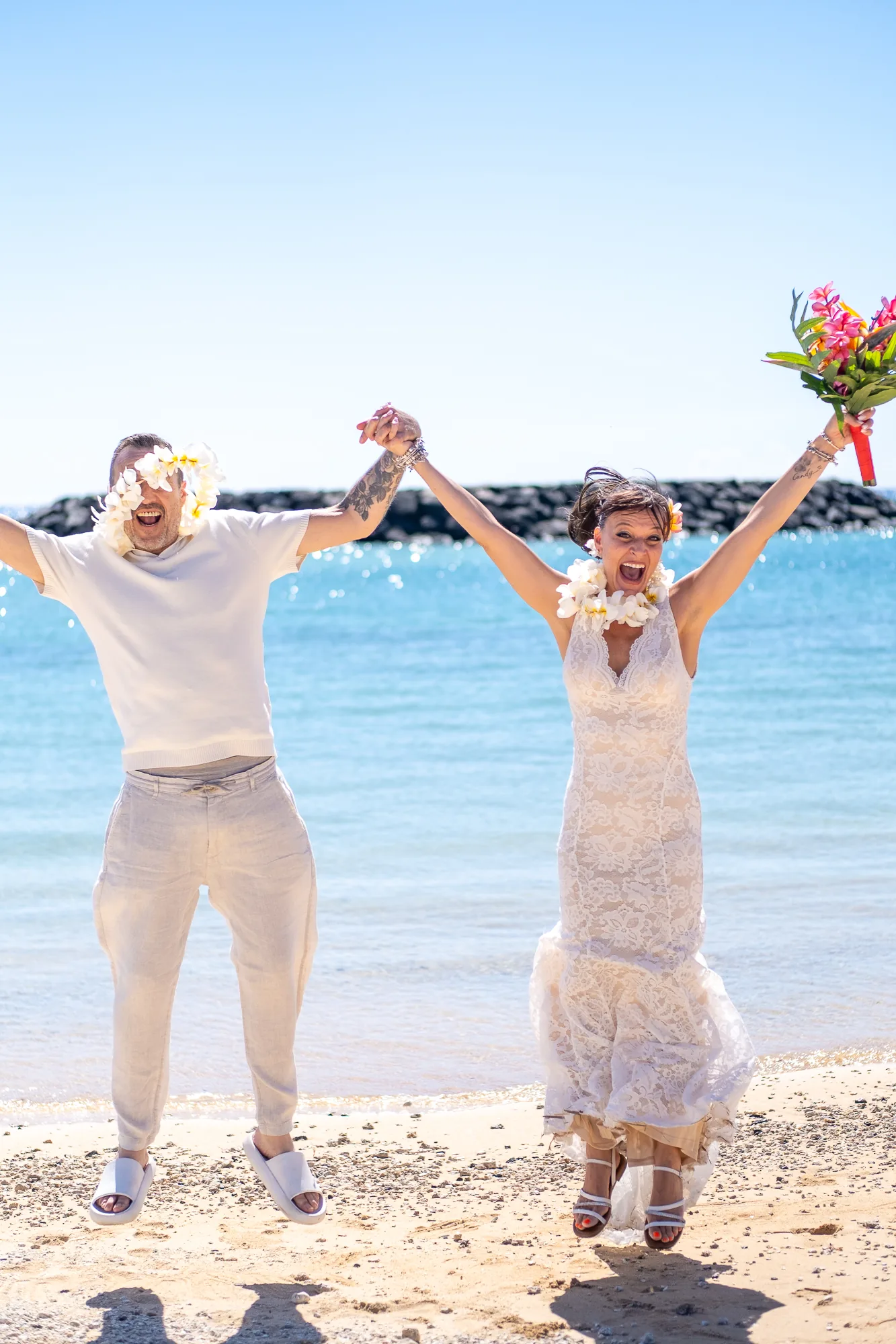 Jumping for joy on the beach
