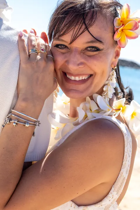 Her smile and bracelets up close