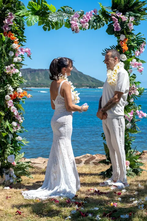 Smiling at each other during the vows