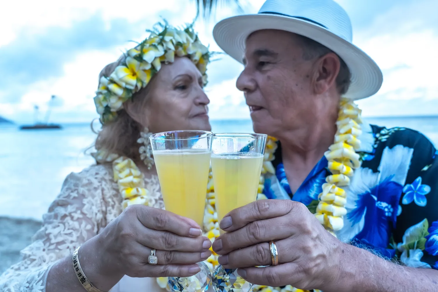 A toast with golden drinks after 50 years