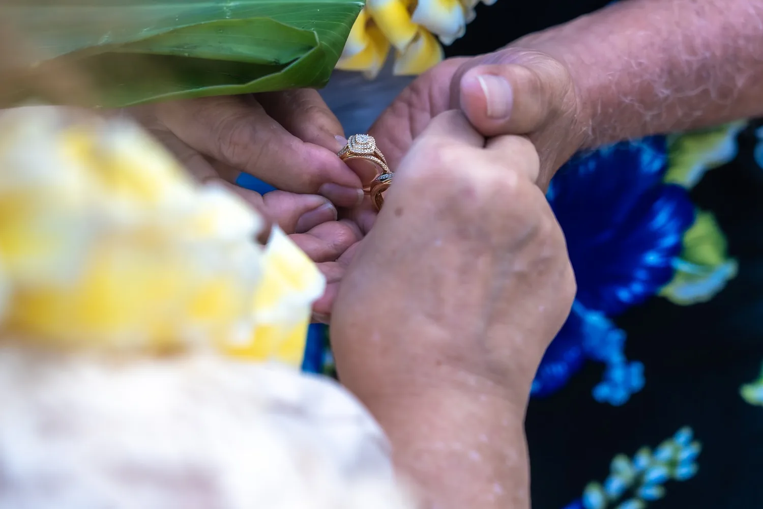 Close up of the rings being placed