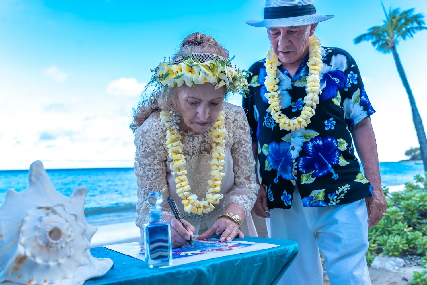 Daniel and Shirley at the certificate table