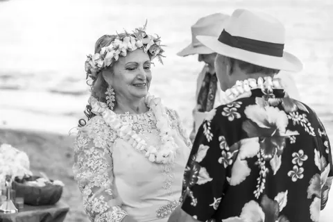 Black and white photo of a happy moment