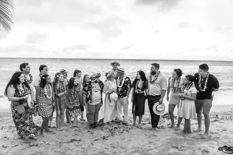 Black and white photo of the whole group