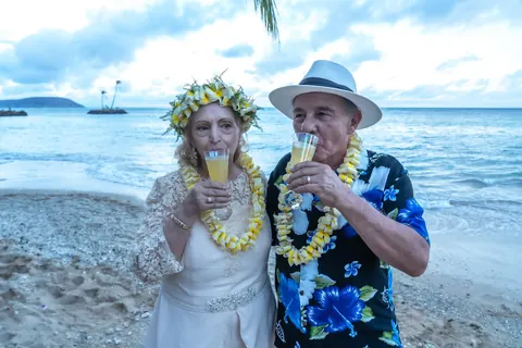 Daniel and Shirley close together at sunset